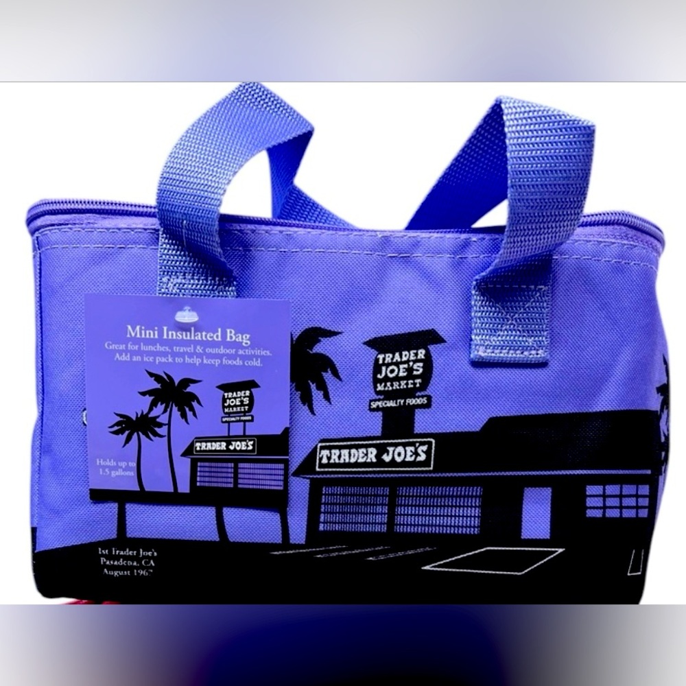 NWT Trader Joe's Mini Insulated Cooler Tote Lunch Box Bag Purple sold out at TJ!